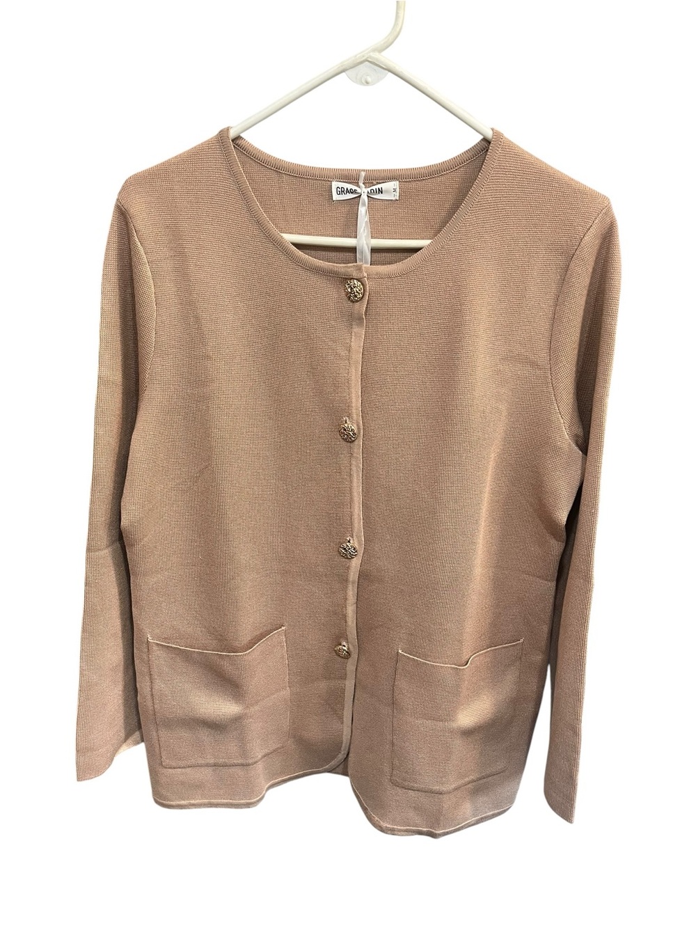 NWT Grace Karin Tan Long Sleeve Button-Down Cardigan w/Gold Toned Buttons- M - Picture 3 of 9